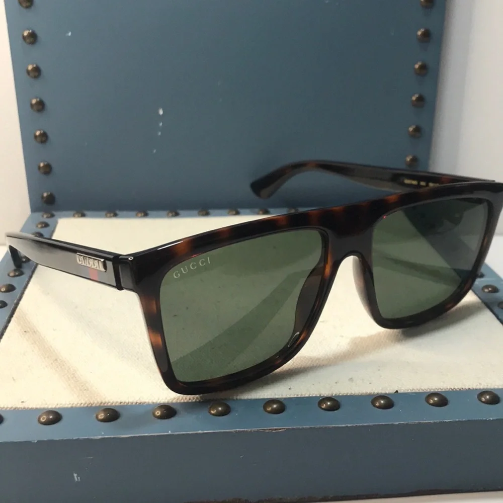 Gucci GG0748S 003 Havana/Green Rectangular Sunglasses – New Authentic ✨